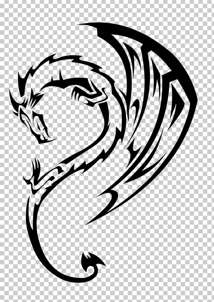 Tribal Dragon Heart Tattoo , Png Download - Black And White Dragon Tattoo,  Transparent Png - vhv