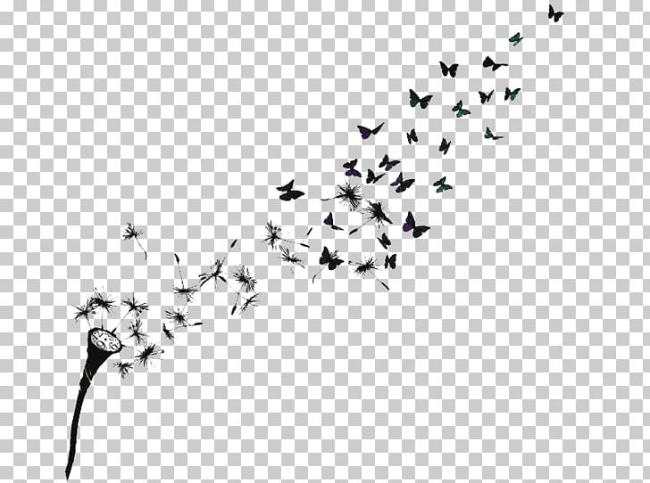 Butterfly Effect Common Dandelion Bird Tattoo PNG, Clipart, Area, Beak, Bird, Black And White, Branch Free PNG Download