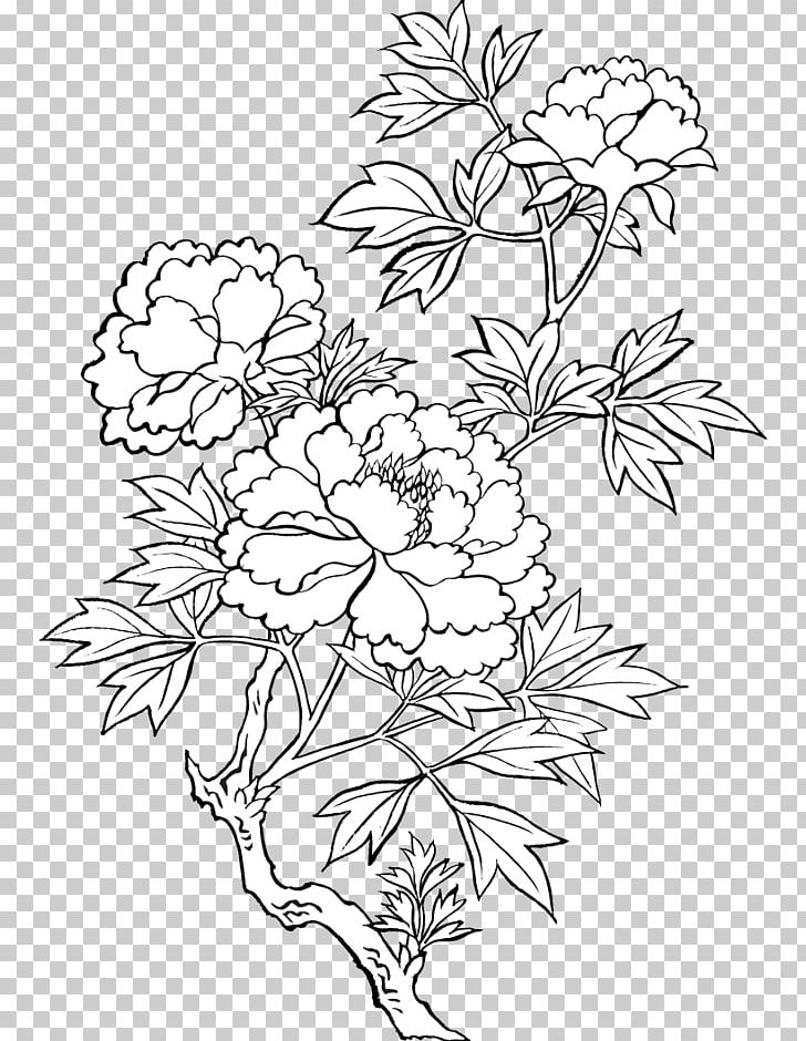 Drawing Peony Sketch PNG, Clipart, Area, Art, Black And White, Branch, Coloring Book Free PNG Download