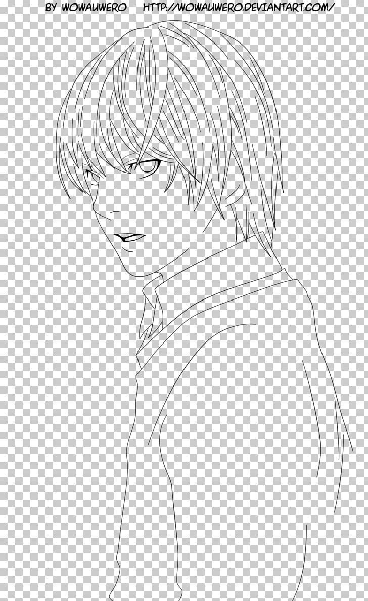 Light Yagami Line Art Coloring Book White PNG, Clipart, Area, Arm, Artwork, Black, Black And White Free PNG Download