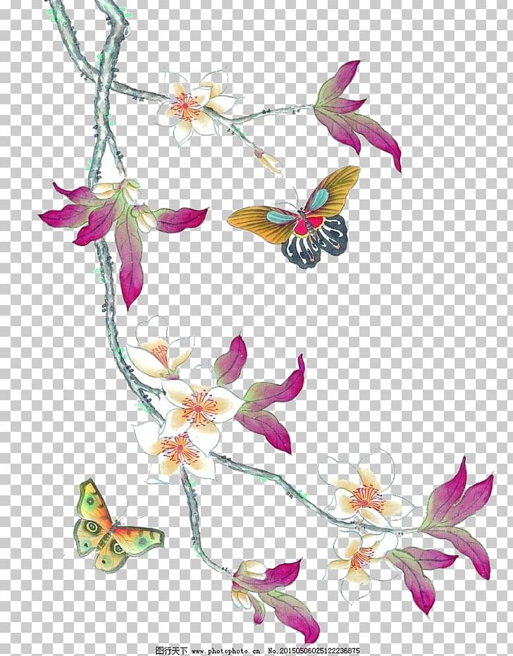 Floral Design Butterfly Insect Visual Arts PNG, Clipart, Abstract Pattern, Border, Branch, Cherry, Flower Free PNG Download