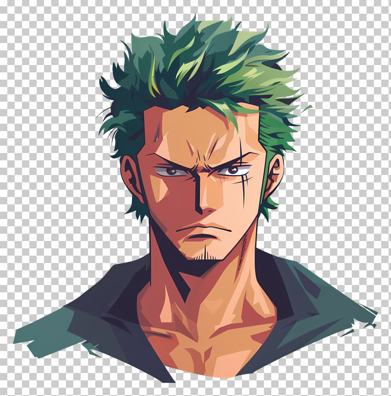 One Piece Roronoa Zoro Green Haired Anime Character Portrait PNG one-piece-roronoa-zoro-green-haired-anime-character-portrait-png