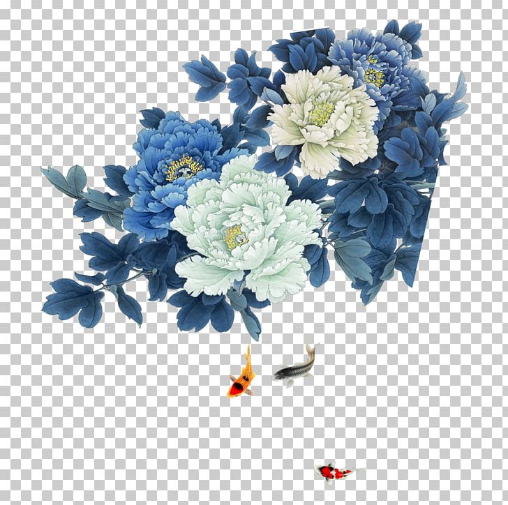 Moutan Peony Gongbi Chinese Painting PNG, Clipart, Artificial Flower, Birdandflower Painting, Blue, Chinoiserie, Floristry Free PNG Download