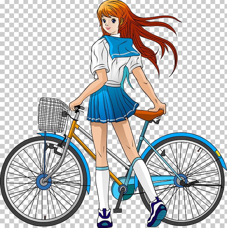 young teenager girl in bicycle anime character in the road 2533819 Vector  Art at Vecteezy