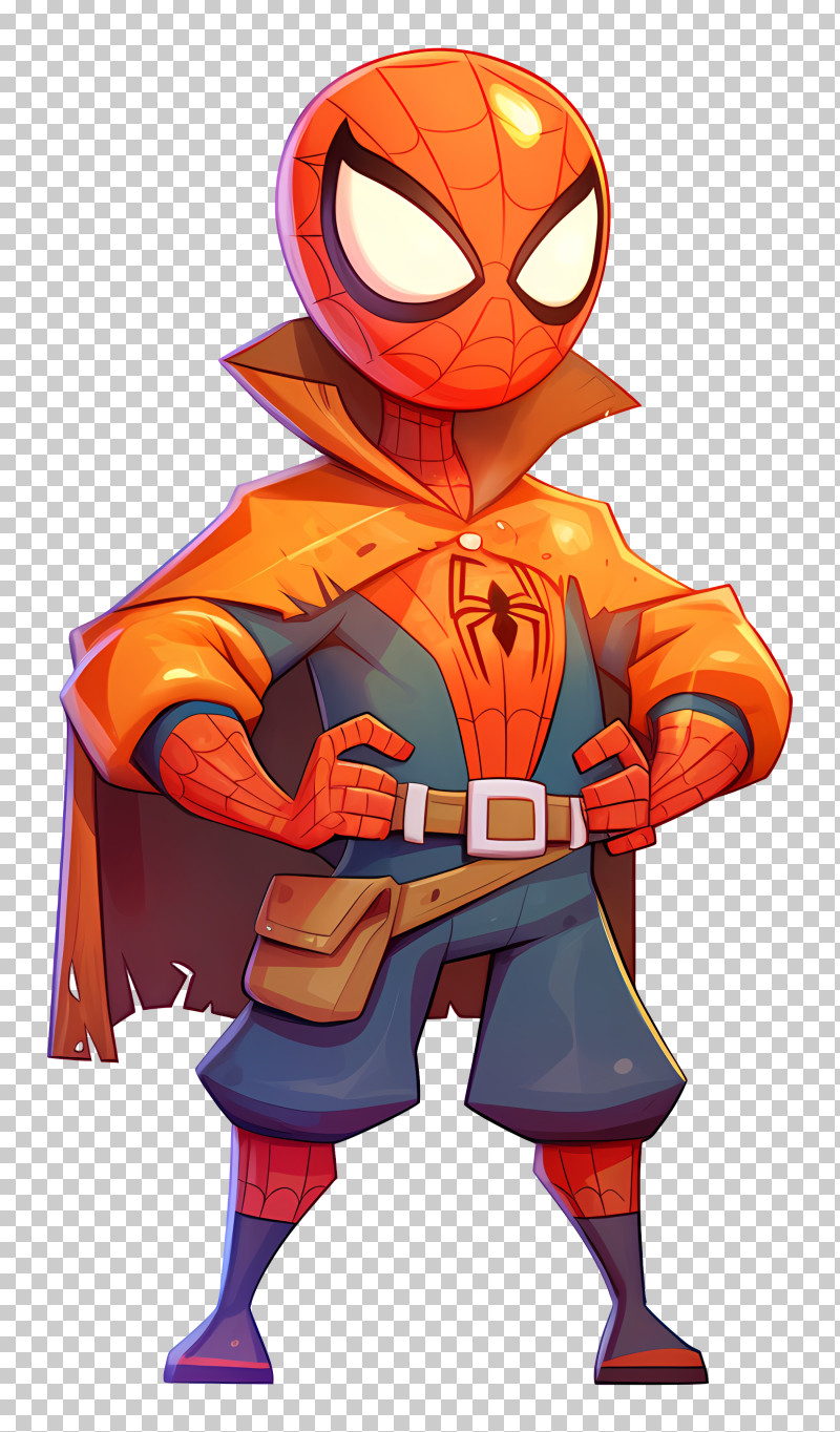Halloween Spiderman - Cartoon Superhero With Cape And Mask PNG