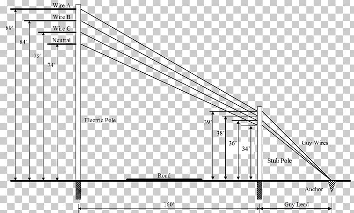 Guy-wire Tension Utility Pole Electricity PNG, Clipart, Angle, Area, Black And White, Calculation, Diagram Free PNG Download