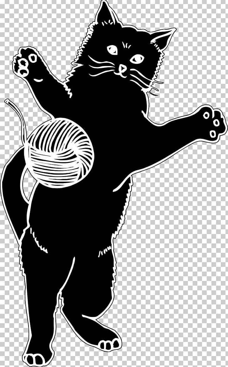 Cat Kitten Yarn PNG, Clipart, Animals, Art, Black, Black And White, Carnivoran Free PNG Download