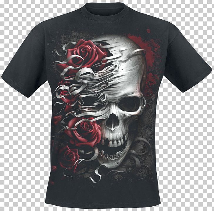 T-shirt Human Skull Symbolism Rose Death PNG, Clipart, Active Shirt, Art, Black, Bone, Brand Free PNG Download