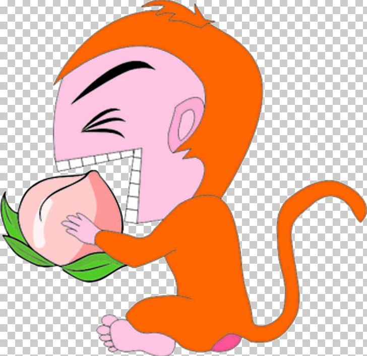 Peach Monkey Auglis Eating PNG, Clipart, Animal, Boy, Cartoon, Child, Comics Free PNG Download