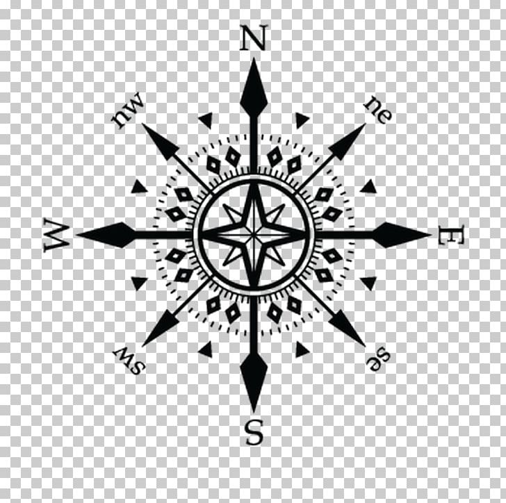 Wall Decal Graphics Tattoo Compass Rose PNG, Clipart, Black, Black And White, Brand, Cardinal, Circle Free PNG Download