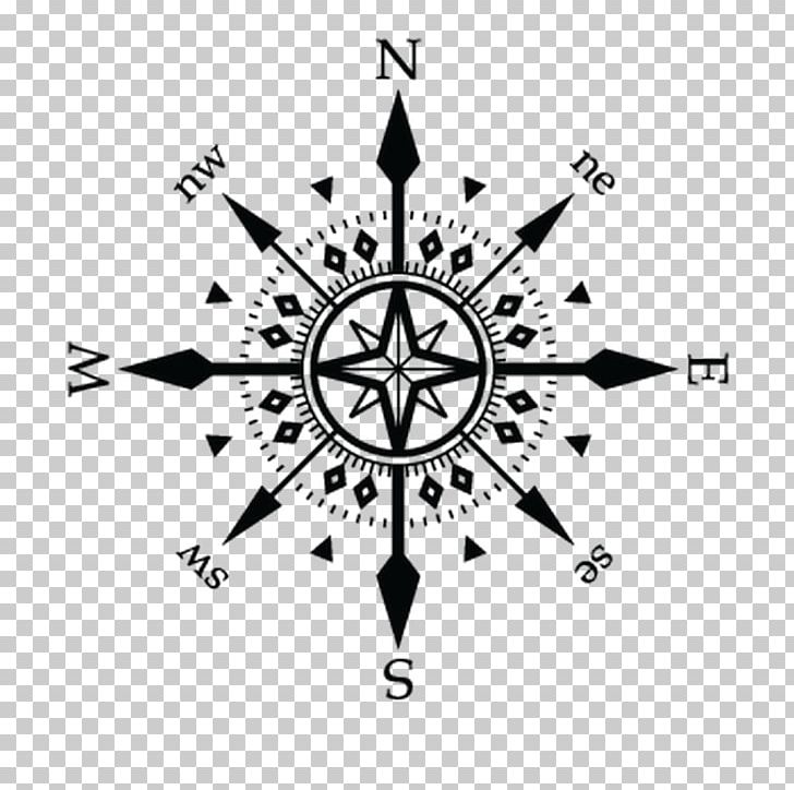 compass rose black and white tattoo