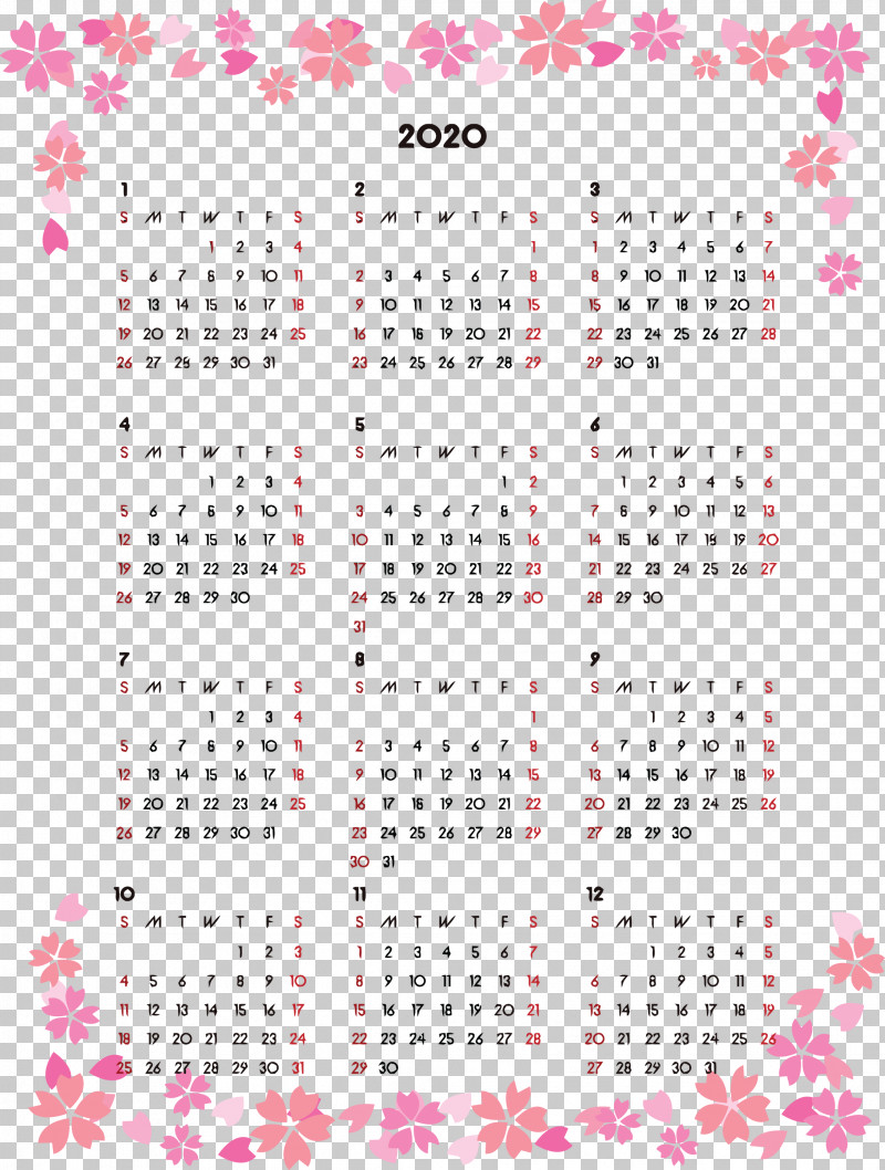 2020 Printable Calendar PNG, Clipart, 2020 Printable Calendar, Line, Magenta, Pink, Text Free PNG Download