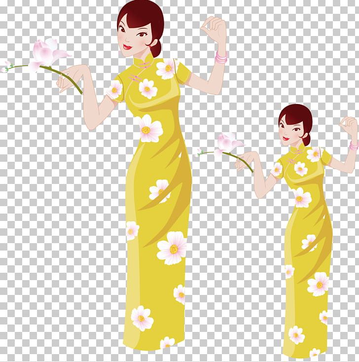 Cartoon Cheongsam Woman PNG, Clipart, Cartoon, Cheongsam, Chine, Fashion Design, Flower Free PNG Download