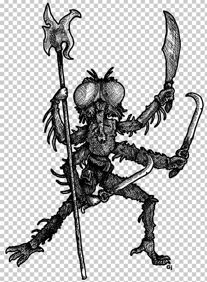 Demon Drawing /m/02csf Illustration Insect PNG, Clipart, Art, Black, Black And White, Cold Weapon, Decapoda Free PNG Download