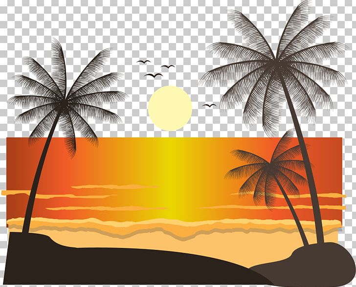 Euclidean Landscape Sunset Arecaceae PNG, Clipart, Arecales, Beach, Beach Vector, Brand, Christmas Tree Free PNG Download