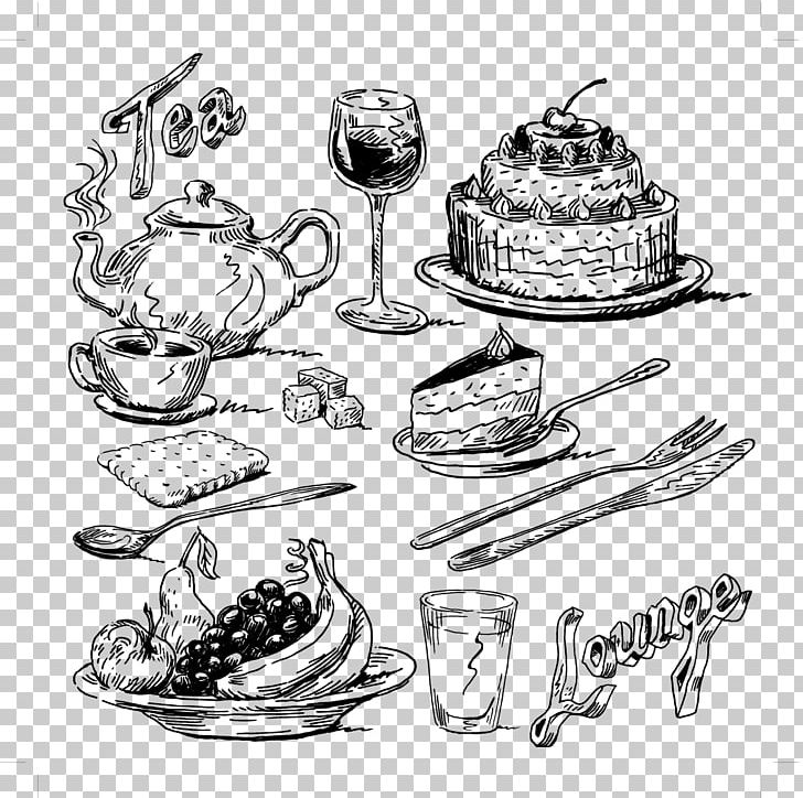 Food Drawing Illustration PNG, Clipart, Art, Artwork Vector, Automotive Design, Black And White, Cake Free PNG Download