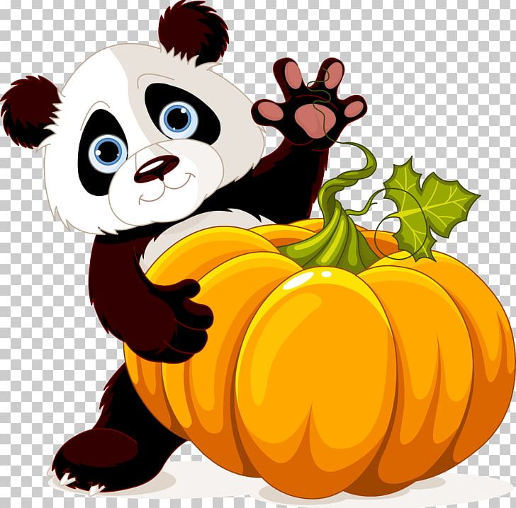 Panda Holding Pumpkin PNG, Clipart, Bear, Black And White, Carnivoran, Cartoon, Clip Art Free PNG Download