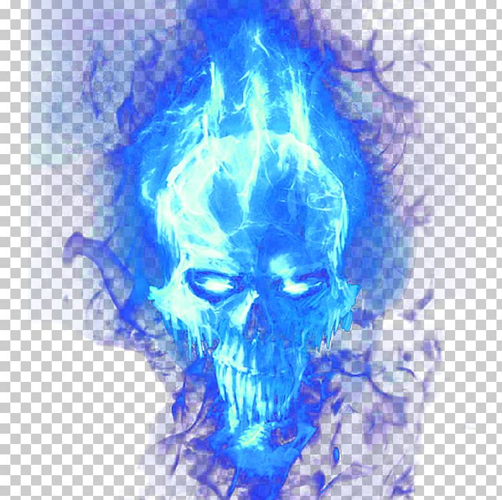 blue flaming skull png