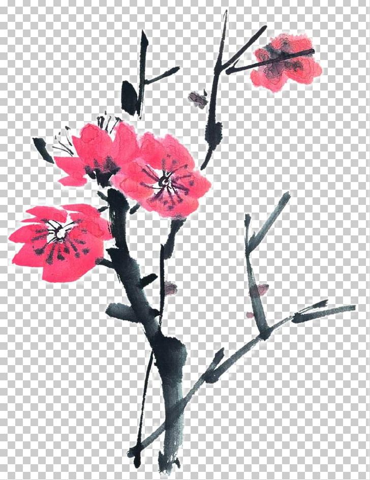 Ink Wash Painting Inkstick Chinese Painting PNG, Clipart, Artificial Flower, Black, Branch, Color, Flower Free PNG Download