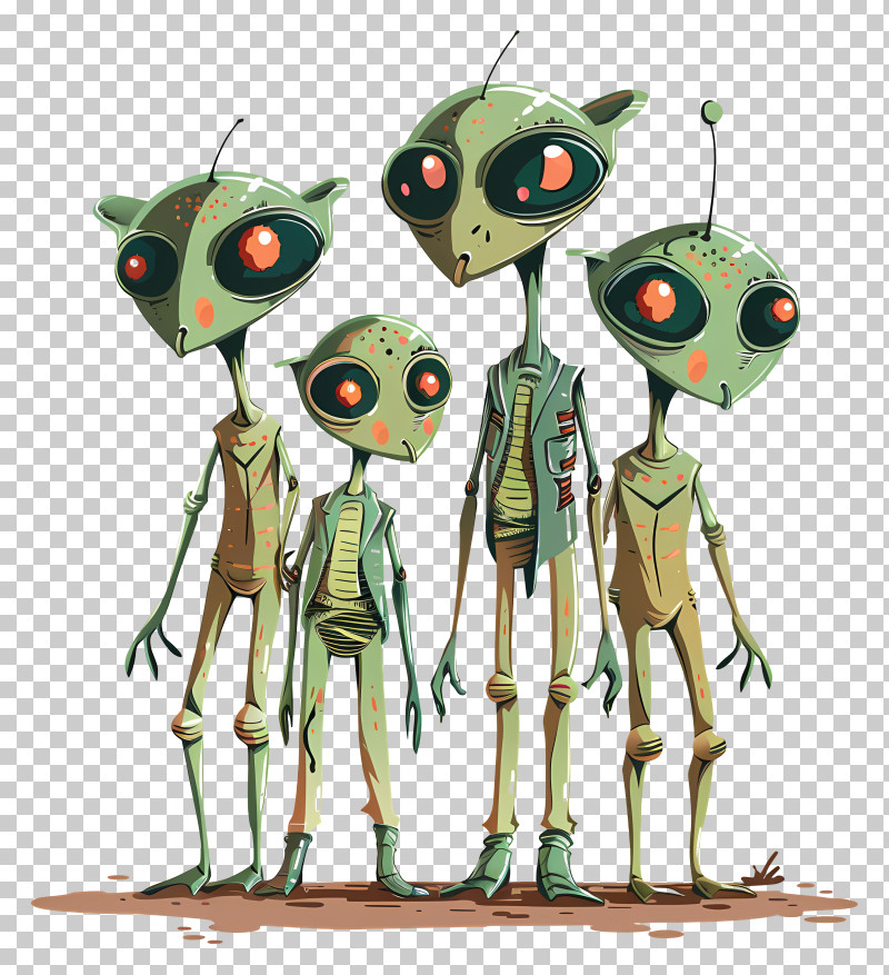 Aliens Cartoon - Green Cartoon Aliens Standing Together PNG