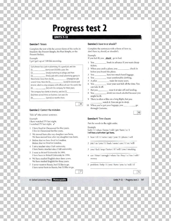 Unit Test Booklet Progress Testing Document PNG, Clipart, Adjective, Answer, Area, Brand, Document Free PNG Download