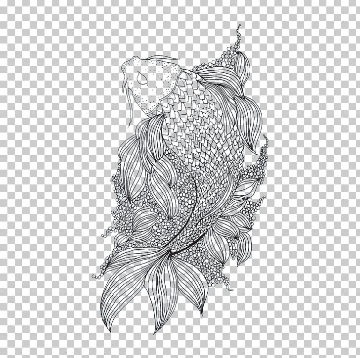 Tattoo Irezumi Line Art Koi Drawing PNG, Clipart, Abziehtattoo, Artwork, Black And White, Color, Drawing Free PNG Download