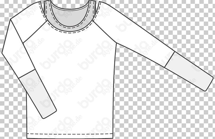 T-shirt Burda Style Raglan Sleeve Fashion Pattern PNG, Clipart, Angle, Black, Black And White, Boat Neck, Brand Free PNG Download