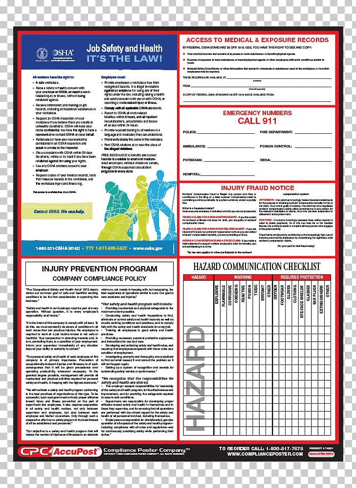 Occupational Safety And Health Administration Poster United States Labor Law Federal Government Of The United States PNG, Clipart, Document, Employer, Labor, Labour Law, Law Free PNG Download