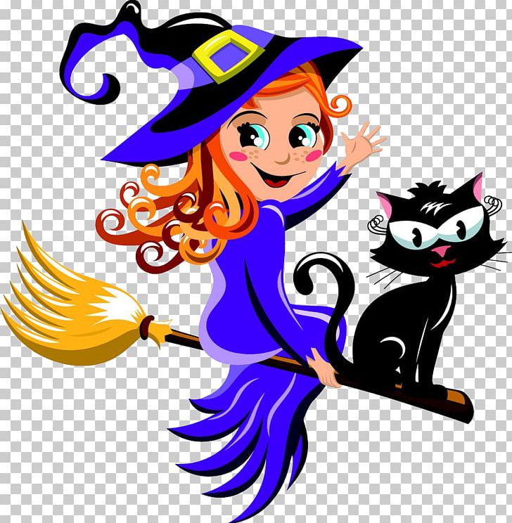 Black Cat Witchcraft Halloween PNG, Clipart, Artwork, Black Cat, Broom, Cartoon, Cat Free PNG Download