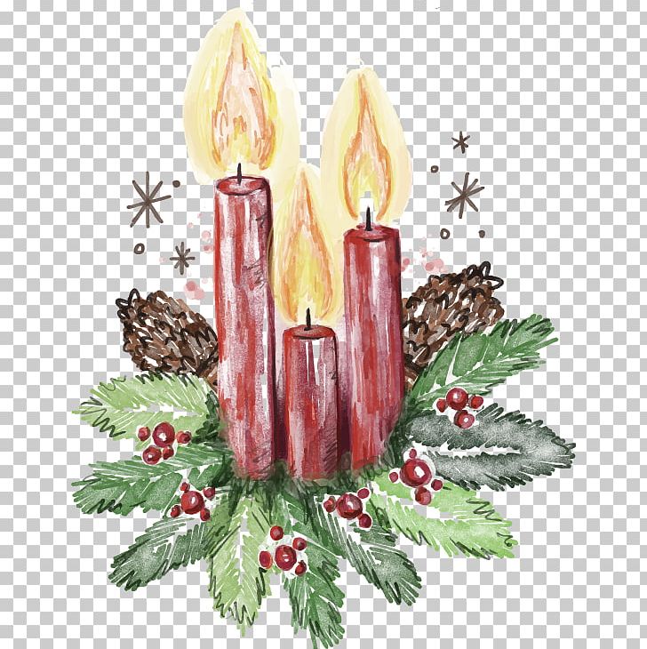 Cartoon Hand-painted Christmas Candles PNG, Clipart, Branch, Candle, Cartoon, Cartoon Character, Christmas Decoration Free PNG Download