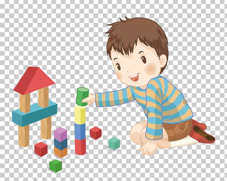 Cartoon boy playing with building blocks Vector Image