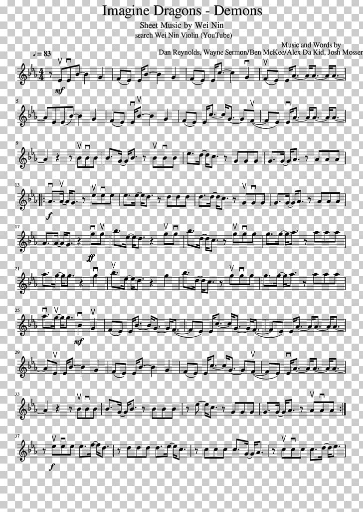 Demons Sheet Music Violin Imagine Dragons PNG, Clipart, Angle, Area, Black And White, Calligraphy, Cello Free PNG Download
