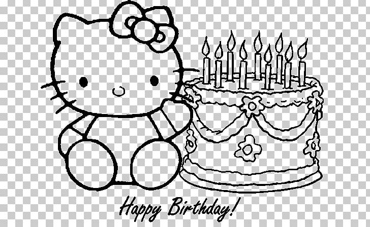 Hello Kitty Coloring Book Birthday Drawing PNG, Clipart, Art, Artwork, Birthday, Birthday Cake, Black Free PNG Download