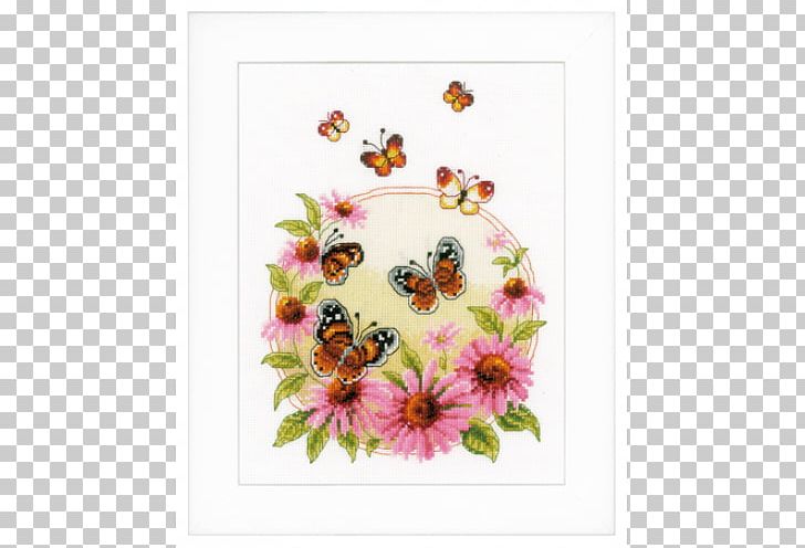 Floral Cross-stitch Embroidery Echinacea With Butterflies PNG, Clipart, Bead, Butterfly, Craft, Crossstitch, Cut Flowers Free PNG Download