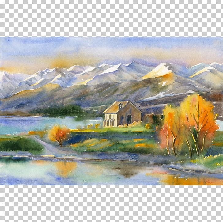 Watercolor Painting Lake Tekapo Church Of The Good Shepherd Landscape Painting PNG, Clipart, Abstract Art, Acrylic Paint, Art, Artist, Artwork Free PNG Download