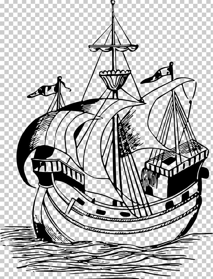 16th Century Sailing Ship Carrack Caravel PNG, Clipart, 16th Century, Baltimore Clipper, Barque, Black And White, Brig Free PNG Download