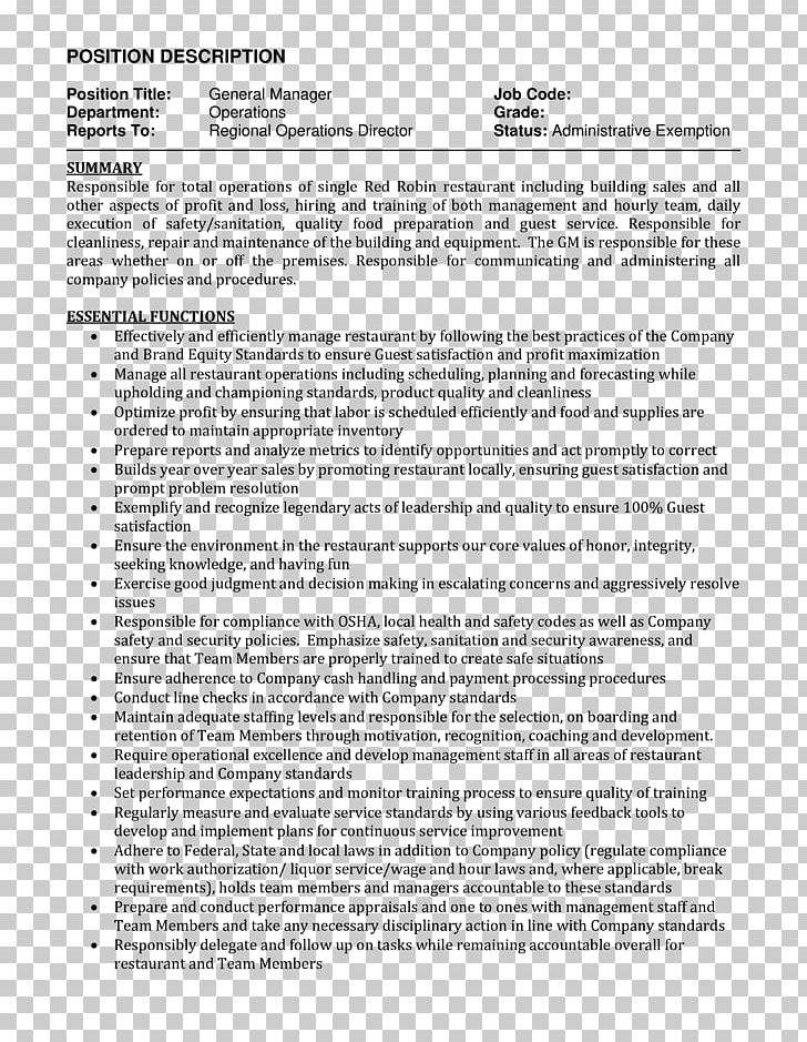 Résumé Job Description Curriculum Vitae Supervisor Restaurant Management PNG, Clipart, Area, Cover Letter, Curriculum Vitae, Document, Employment Free PNG Download