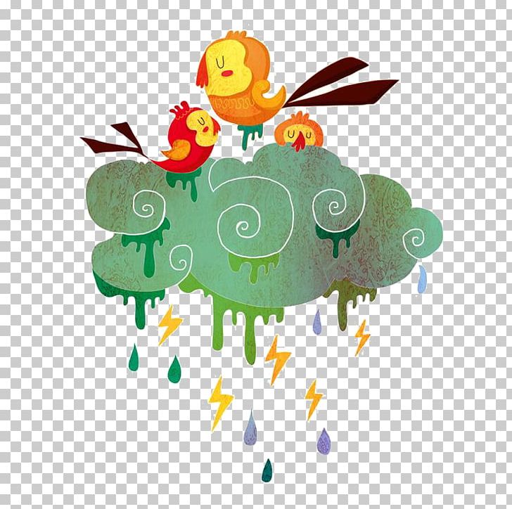 Jingzhe Thunderstorm Weather Forecasting Illustration PNG, Clipart, Art, Beak, Bird, Branch, Cartoon Free PNG Download