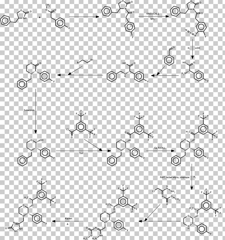 Aprepitant Chemical Synthesis CYP3A4 Organic Chemistry Sintesis PNG, Clipart, Angle, Aprepitant, Area, Black, Black And White Free PNG Download