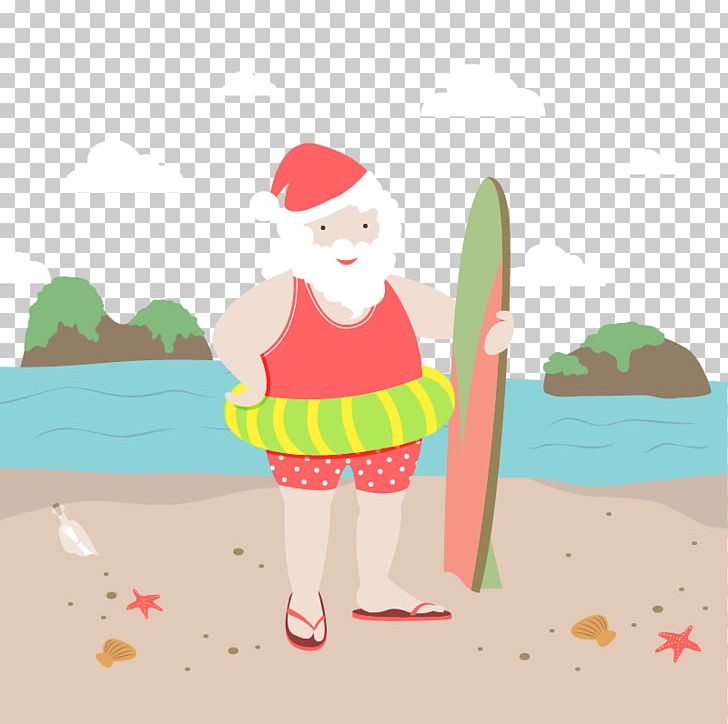 Santa Claus Beach Seaside Resort PNG, Clipart, Art, Beach, Christmas Card, Encapsulated Postscript, Fictional Character Free PNG Download
