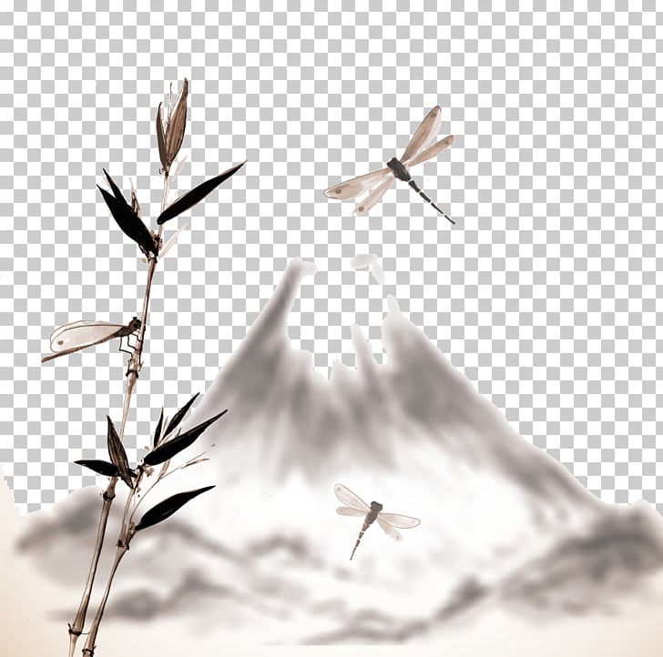 Mount Fuji Drawing Mountain Ink Wash Painting PNG, Clipart, Bamboo Leaves, Branch, Color Ink, Color Ink Splash, Computer Wallpaper Free PNG Download