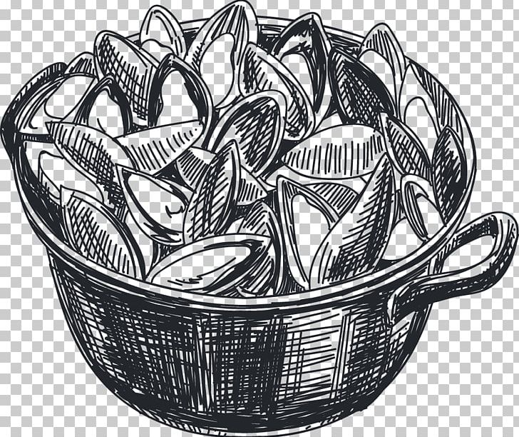 Mussel Italian Cuisine Drawing Seafood Icon PNG, Clipart, Black And White, Cookware And Bakeware, Download, Food, Hand Drawn Free PNG Download