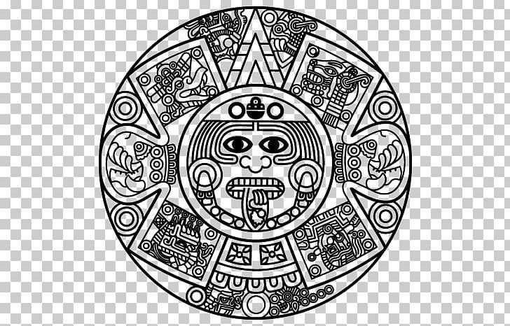 Aztec Calendar Stone Maya Civilization PNG, Clipart, Art, Aztec, Aztec Calendar, Aztec Calendar Stone, Black And White Free PNG Download