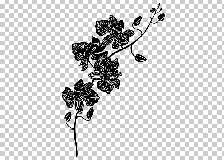 Wall Decal Orchids Tattoo Flower Idea PNG, Clipart, Black, Black And White, Branch, Flora, Floral Design Free PNG Download