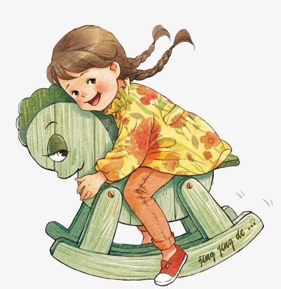 Little Girl Riding A Toy Horse PNG, Clipart, Animals, Cartoon, Cartoon Animals, Cartoon Characters, Characters Free PNG Download