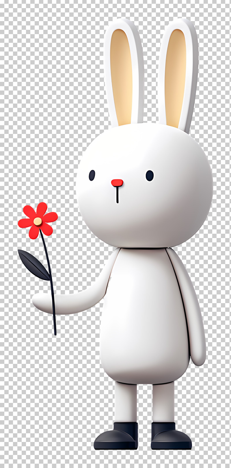 Rabbit Holding A Small Flower - White Bunny With Flower PNG