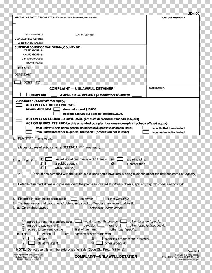 Judicial Council Of California Eviction Complaint Form PNG, Clipart, Angle, Answer, Area, Black And White, California Free PNG Download
