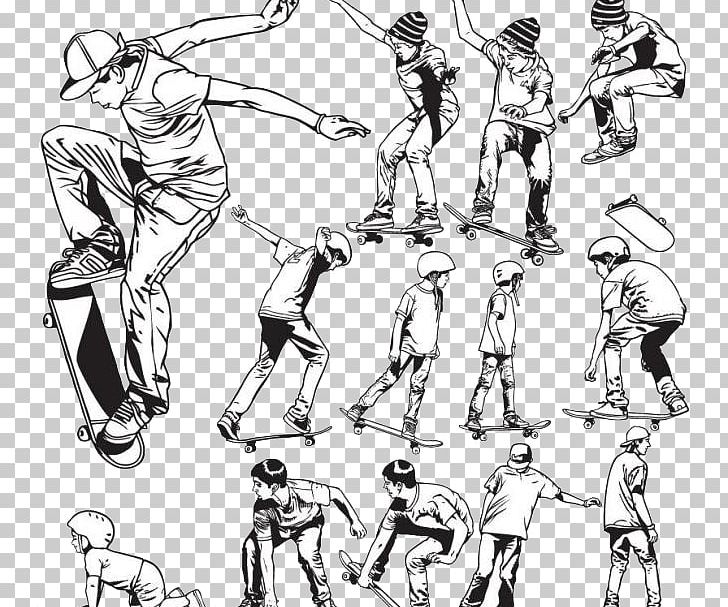 Skateboarding Drawing Illustration PNG, Clipart, Arm, Black, Boy, Cartoon, Comics Artist Free PNG Download