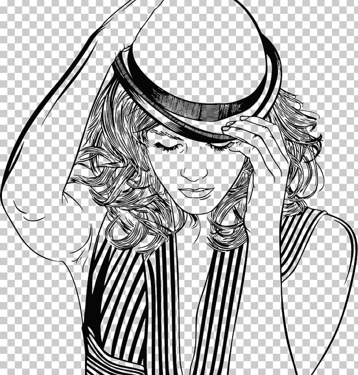 Woman With A Hat Line Art PNG, Clipart, Arm, Art, Artwork, Beauty, Black Free PNG Download