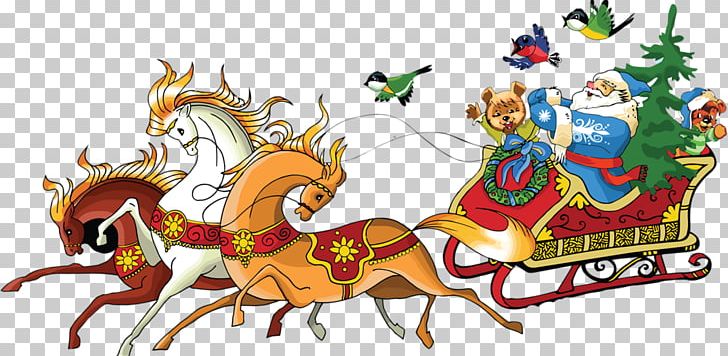 Santa Claus Horse Reindeer Christmas PNG, Clipart, Art, Car, Carriage, Christmas Border, Christmas Car Free PNG Download
